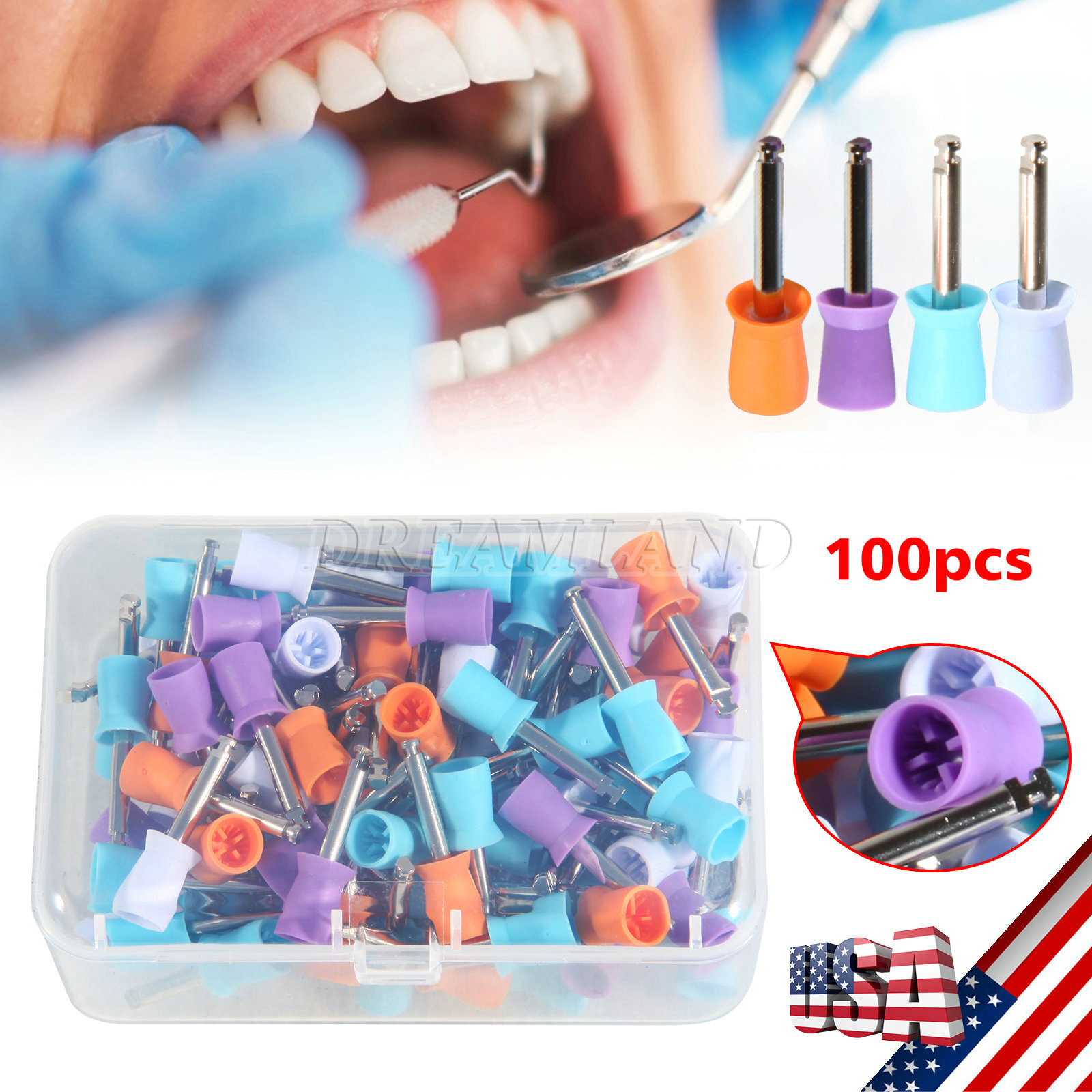 Disposable Dental Prophy Polishing Cups Latch Type Rainbow & White po