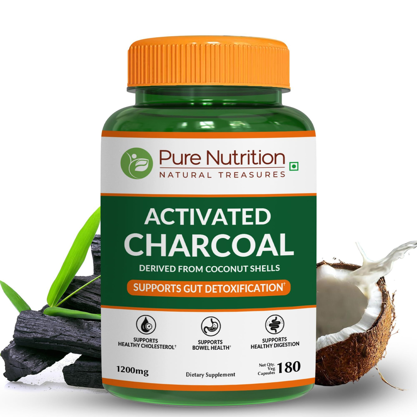 Pure Nutrition Activated Charcoal 600mg – Coconut Shell 180 Count (Pack of 1)