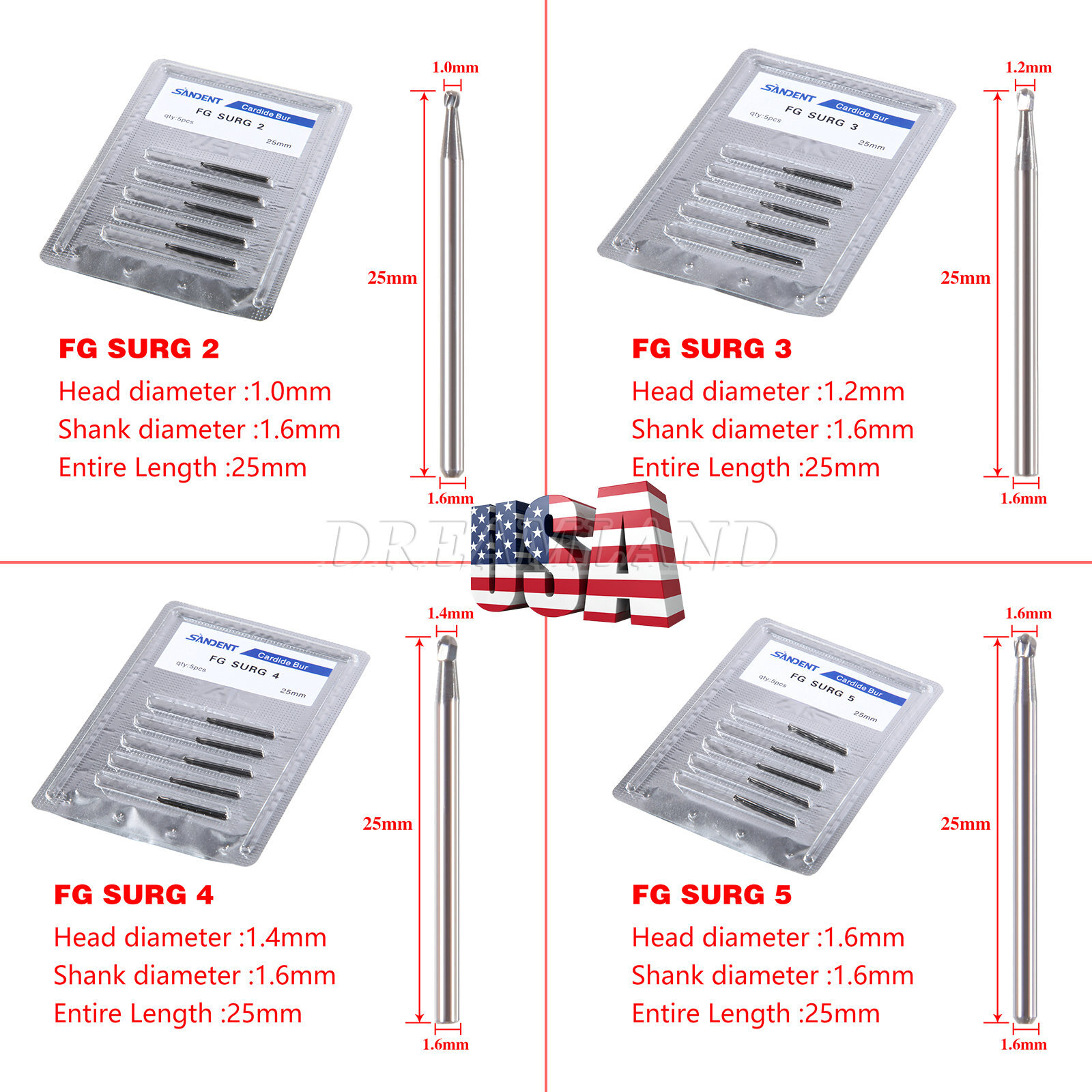 Dental Surgical Length Bur 25mm Tungsten Carbide FG 1.6mm FGOS FG SURG