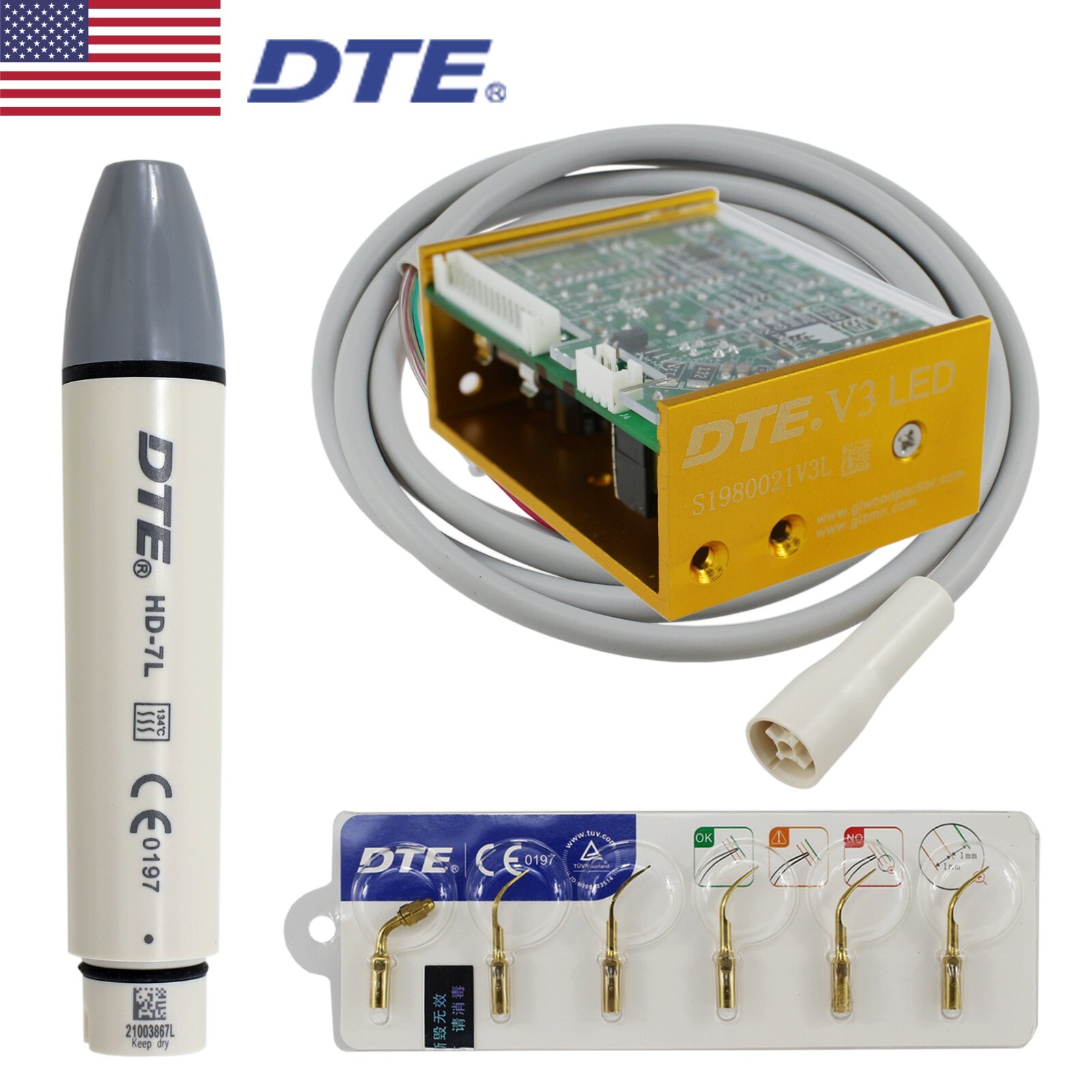 Woodpecker Dental DTE Ultrasonic Scaler LED Handpiece HD-7L Satelec ACTEON Tips