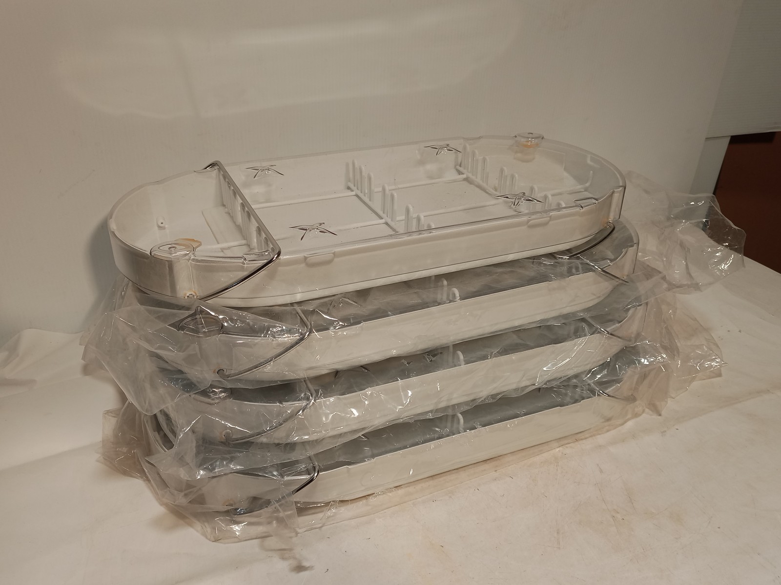 Lot of 4 Unbranded endoscope sterilization trays, white plastic chrome