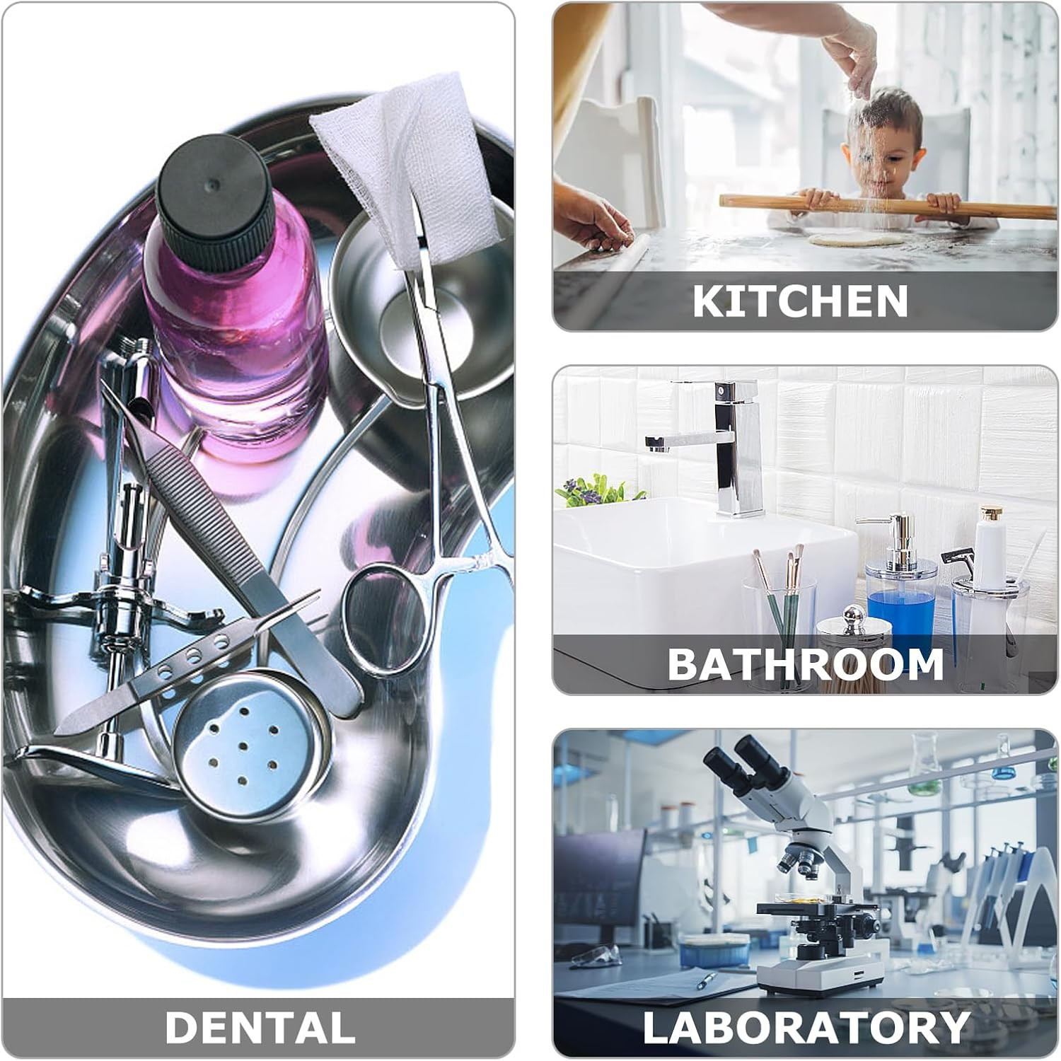 2 Pack Stainless Steel Tray – Medium Metal Tray, Curved Sheet for Dental, Office