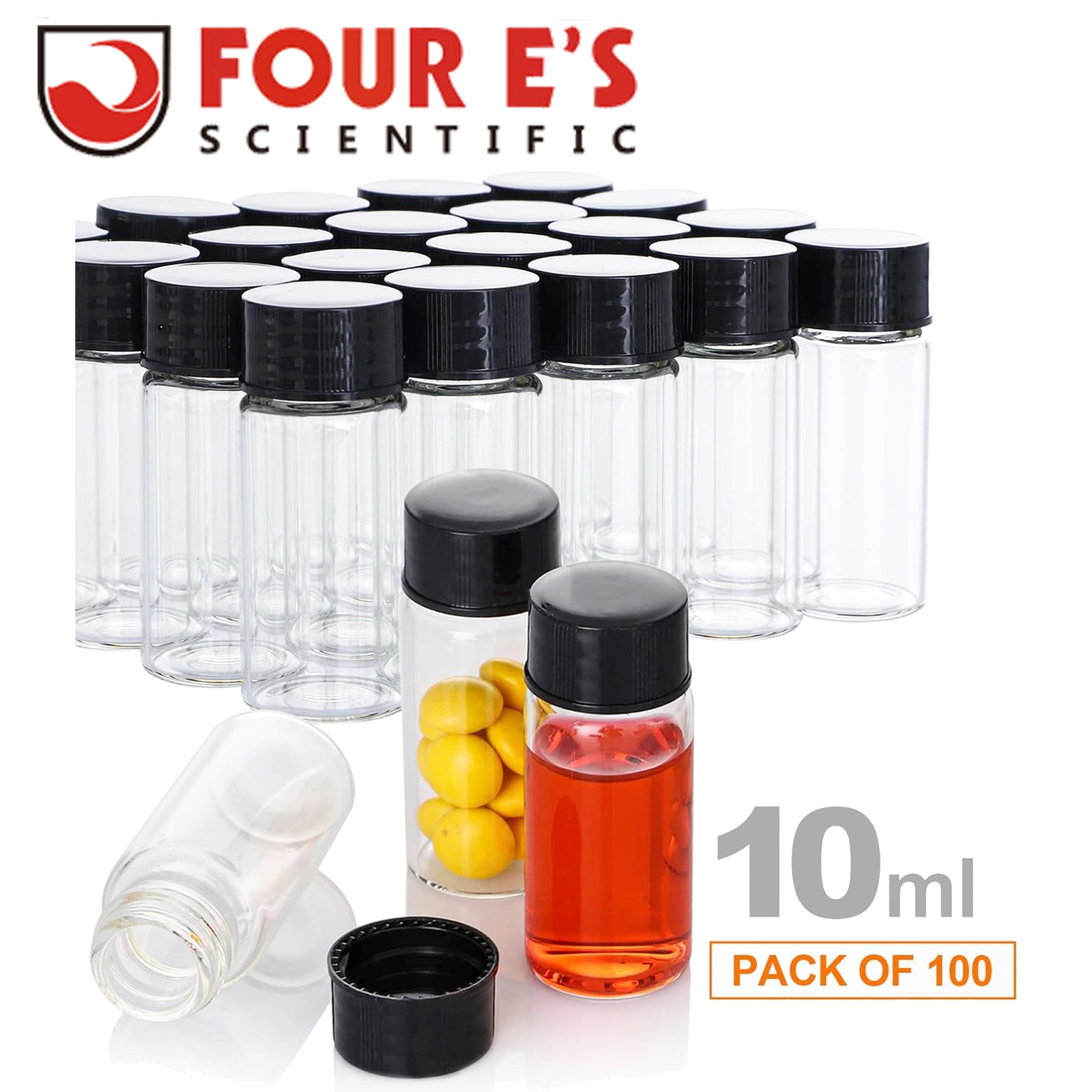 100x 10ml Glass Vials w/ Screw Caps Clear Sample Vials Borosilicate Small Bottle