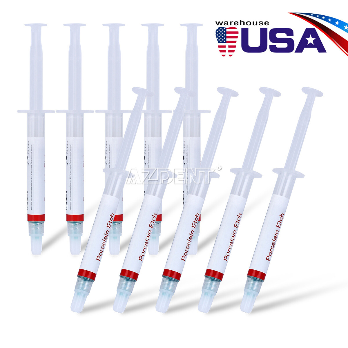 Gel de grabado de ácido de porcelana dental 9.5% Etchante hidrofluórico 2.5ml/pc