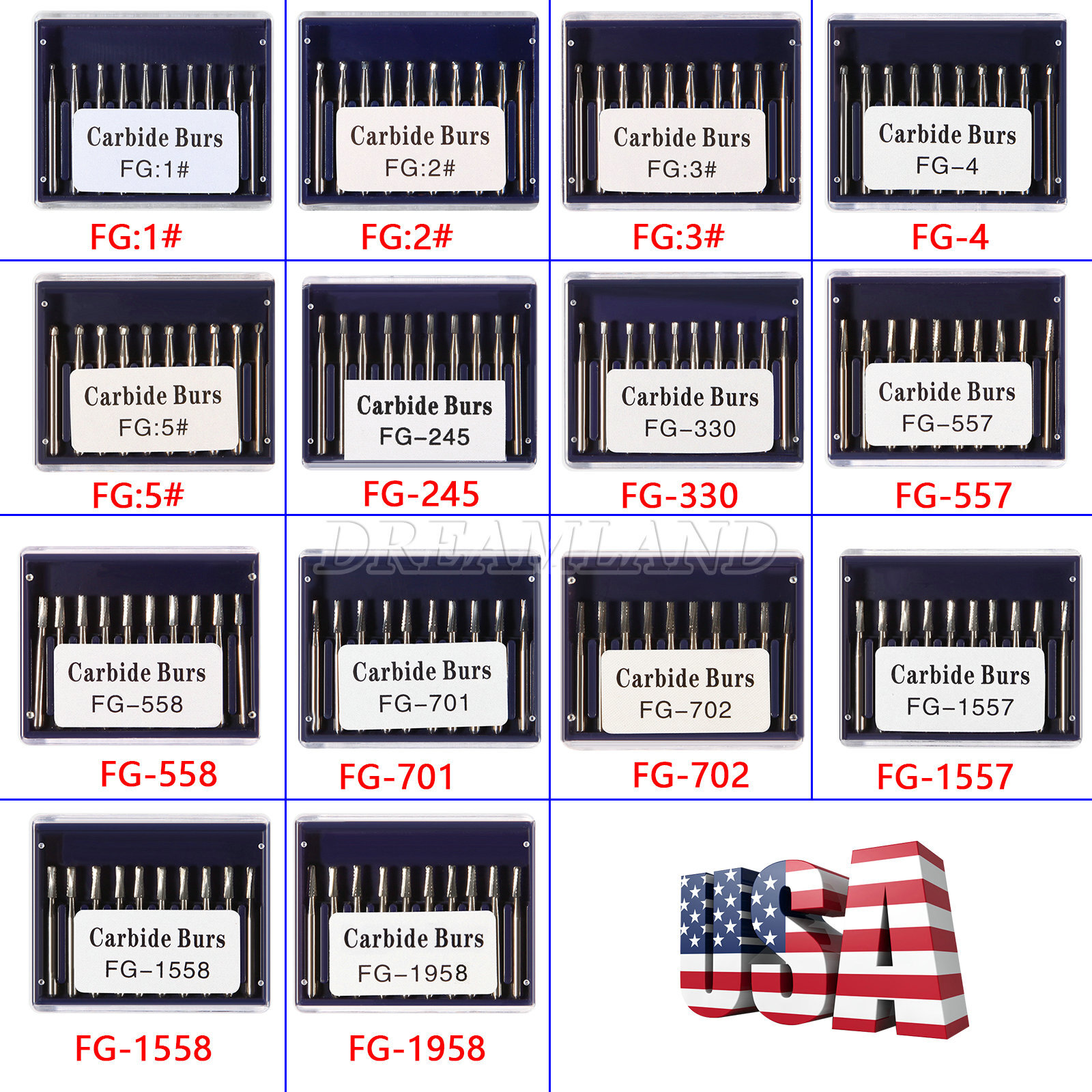 Dental Burs FG1-5 7901 7406 High Speed Round Tungsten Carbide Burr Friction Grip