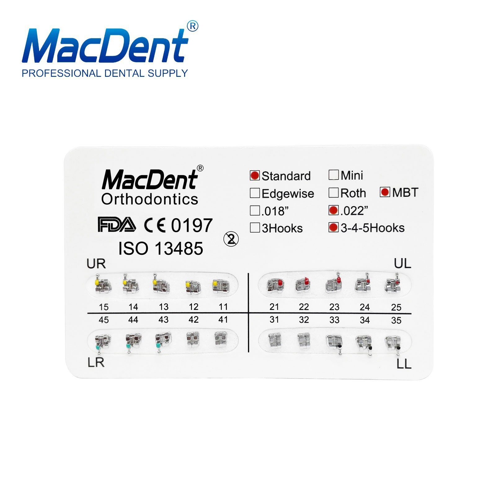 MacDent Dental Orthodontic Braces Bracket Mini Roth.022 345Hook Arch Wire Nature