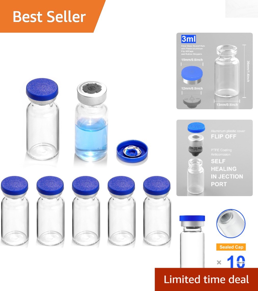 10 Pack of 3ml Sterile Sealed Glass Vials with Injection Port – Borosilicate