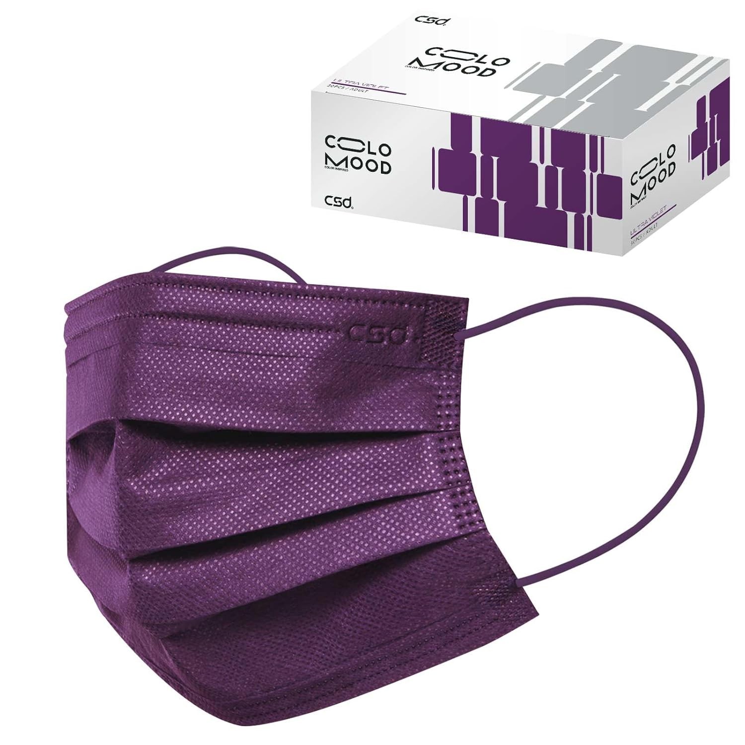 CSD Colo 30 Pcs Purple Disposable Face Masks, 3 Ply Adult Mask with