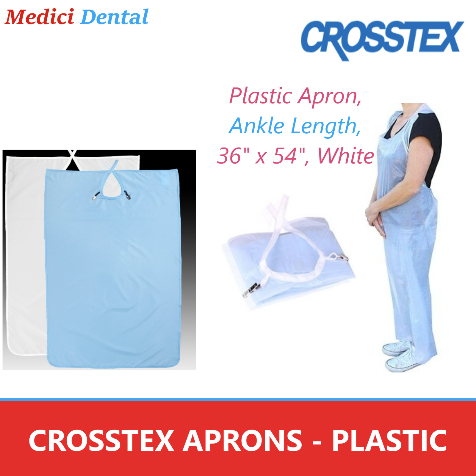 Dental CROSSTEX APRONS Plastic Apron, Ankle Length, 27″ x 30″, White Reusable
