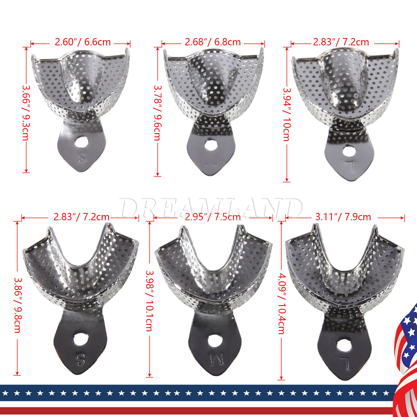 6 Dental Impression Trays PERFORATED Stainless Steel METAL Autoclavable