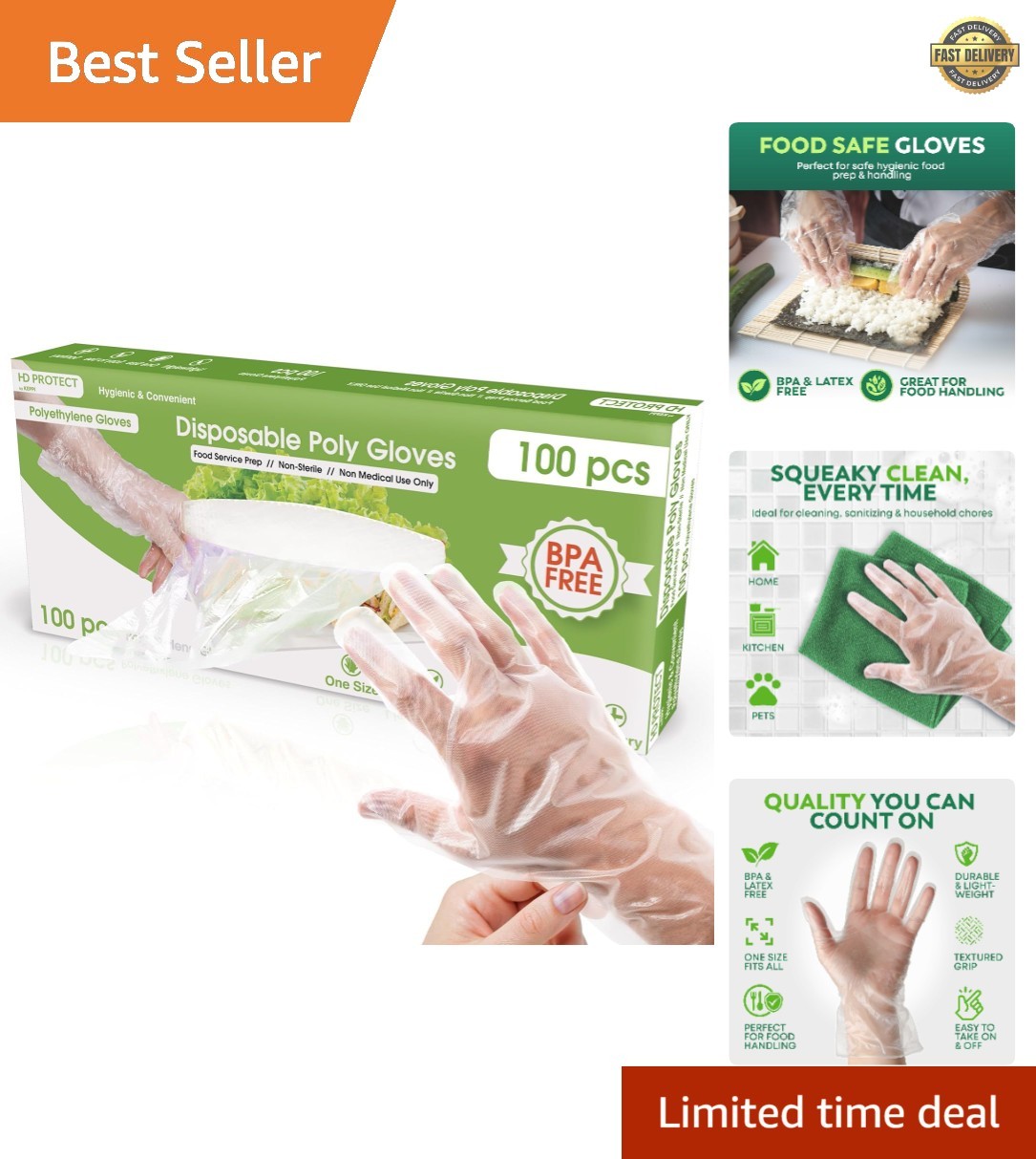 100 pcs Disposable Gloves – BPA & Latex Free – Gloves Disposable Latex Free -…