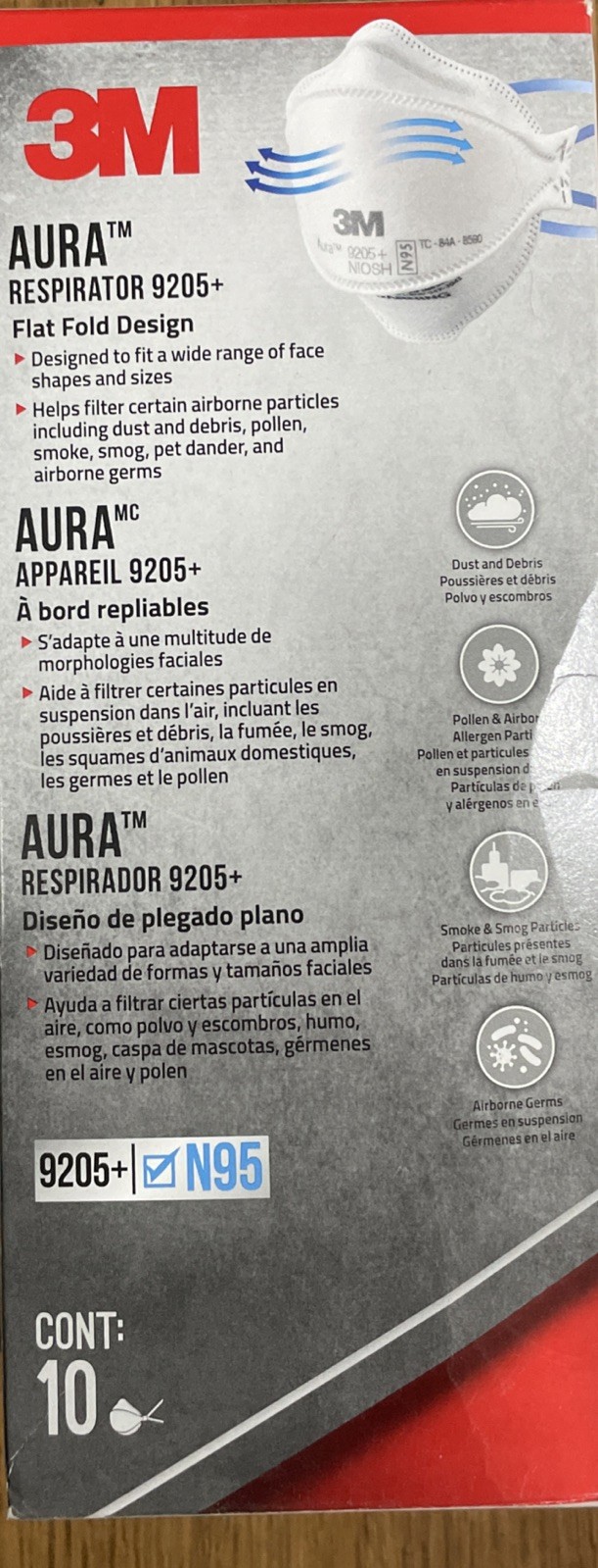 Respirator Mask Disposable 3M Aura 9205+ 10 pack N95
