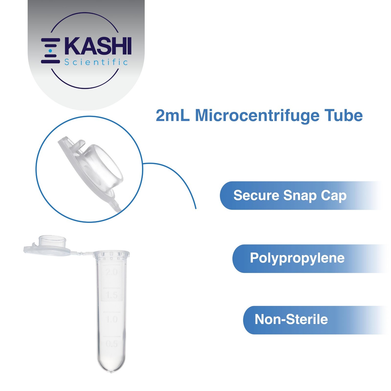 2mL Clear Snap Cap Microcentrifuge Tubes, Lab Grade Polypropylene, 1000 Pack