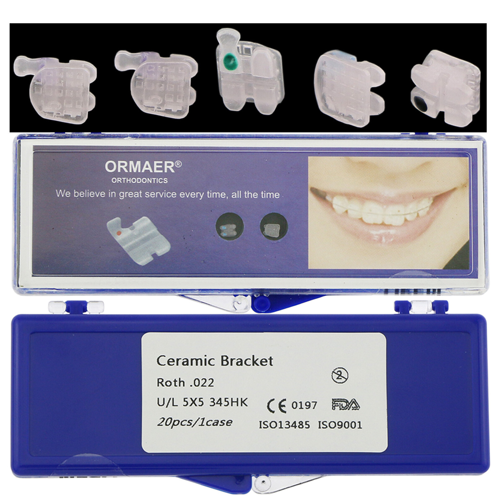 10Pcs Dental Orthodontic Ceramic Bracket Braces Roth MBT 018 022 Slots 345 Hooks