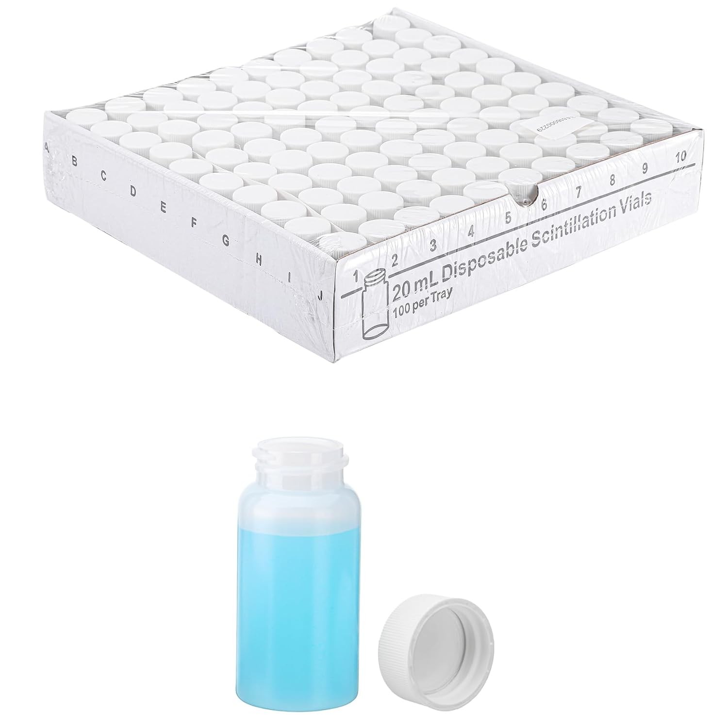 20mL Scintillation Vial HDPE Scintillation Vials w/22-400 White Screw Cap 100Pcs