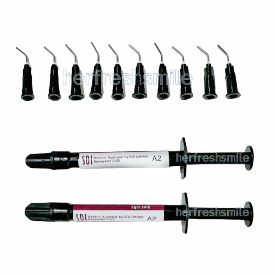 Dental SDI Light-Cure Flowable Curing Composite Resin 2 Syringe+10 Tips/Box