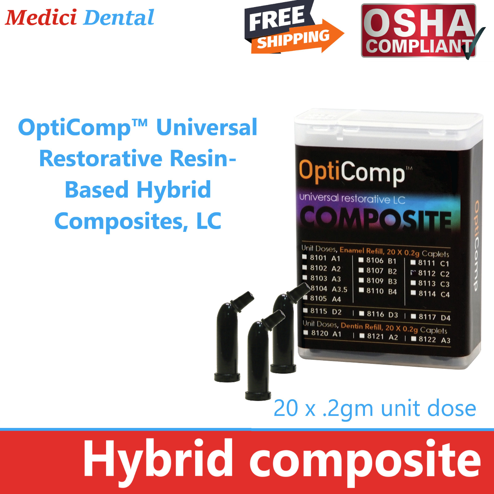 Opticomp Dental Micro Hybrid Composite Compules Unidose All Shades Box/20 – USA