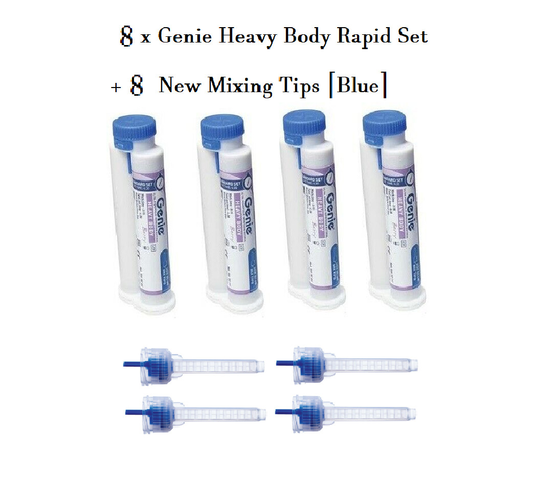 8x Genie Impression Material Cartridge 50ml Heavy Body Rapid Set + 8 Mixing tips