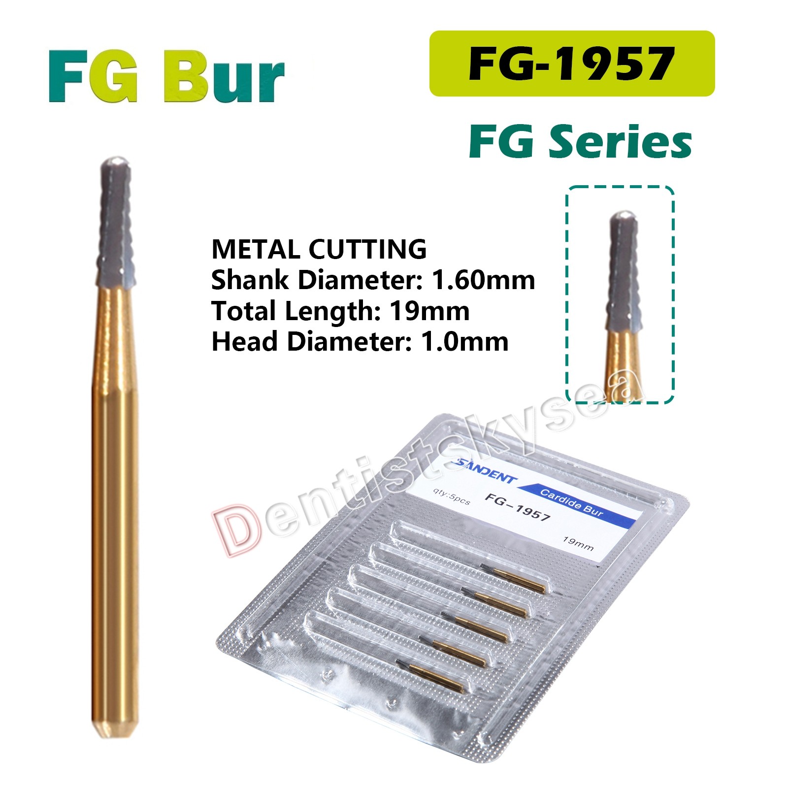 FG-1957/FG-1958 High Speed Dental Tungsten Steel Carbide Crown Metal Cutting Bur