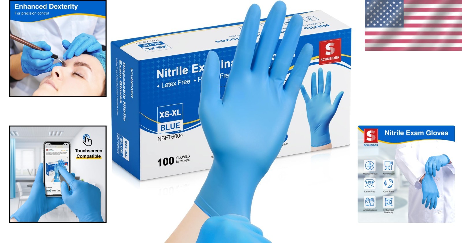 Durable Blue Nitrile Exam Gloves for Cooking & Cleaning – 100 Count, Latex Free
