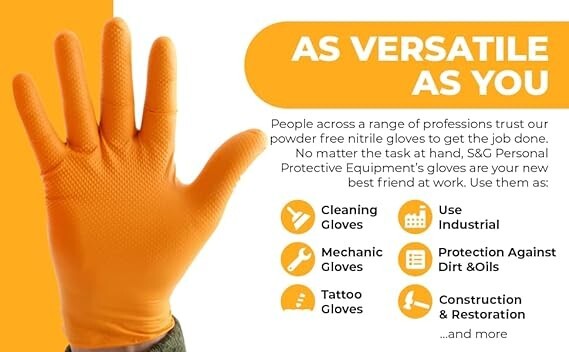 Royalty Orange Nitrile Disposable Gloves 8 Mil Raised Diamond Texture-Large