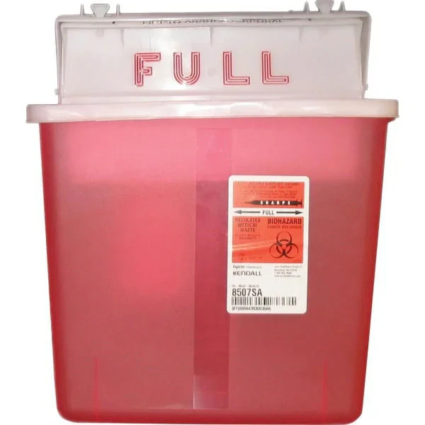 Covidien Sharps Container w/ Counter Balanced Lid 5 Quart Red