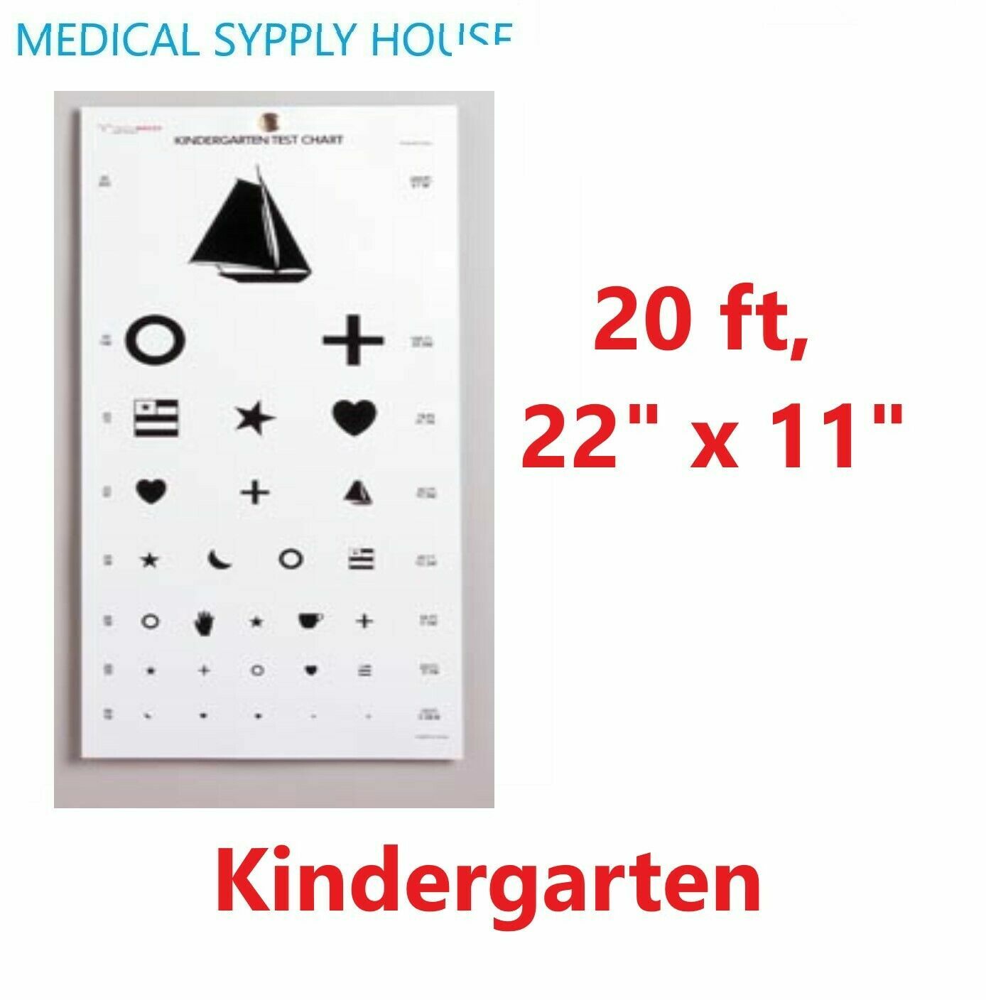 Snellen Eye Chart FULL SIZE Illeterate 22″ x 11″ Plastic Eye Test Wall, Washable