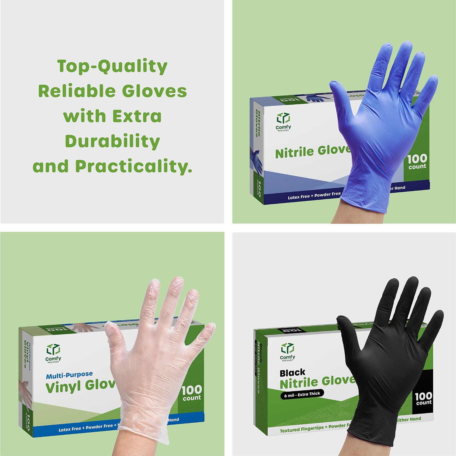 Comfy Package 200 Count Synthetic Vinyl Blend Disposable Plastic –