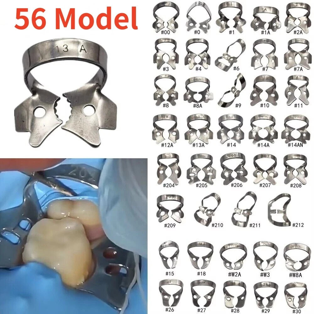 56 Sizes Endodontic Dental Surgical Rubber Dam Clamps Stainless Steel Clamps
