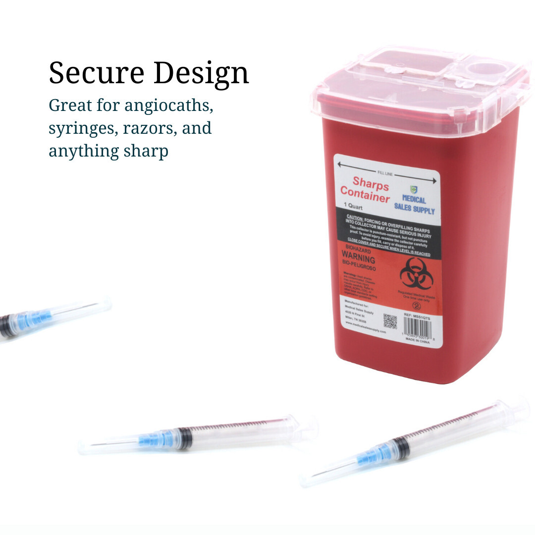 1 Quart | Biohazard Needle and Syringe Disposal Sharps Container with Flip Lid