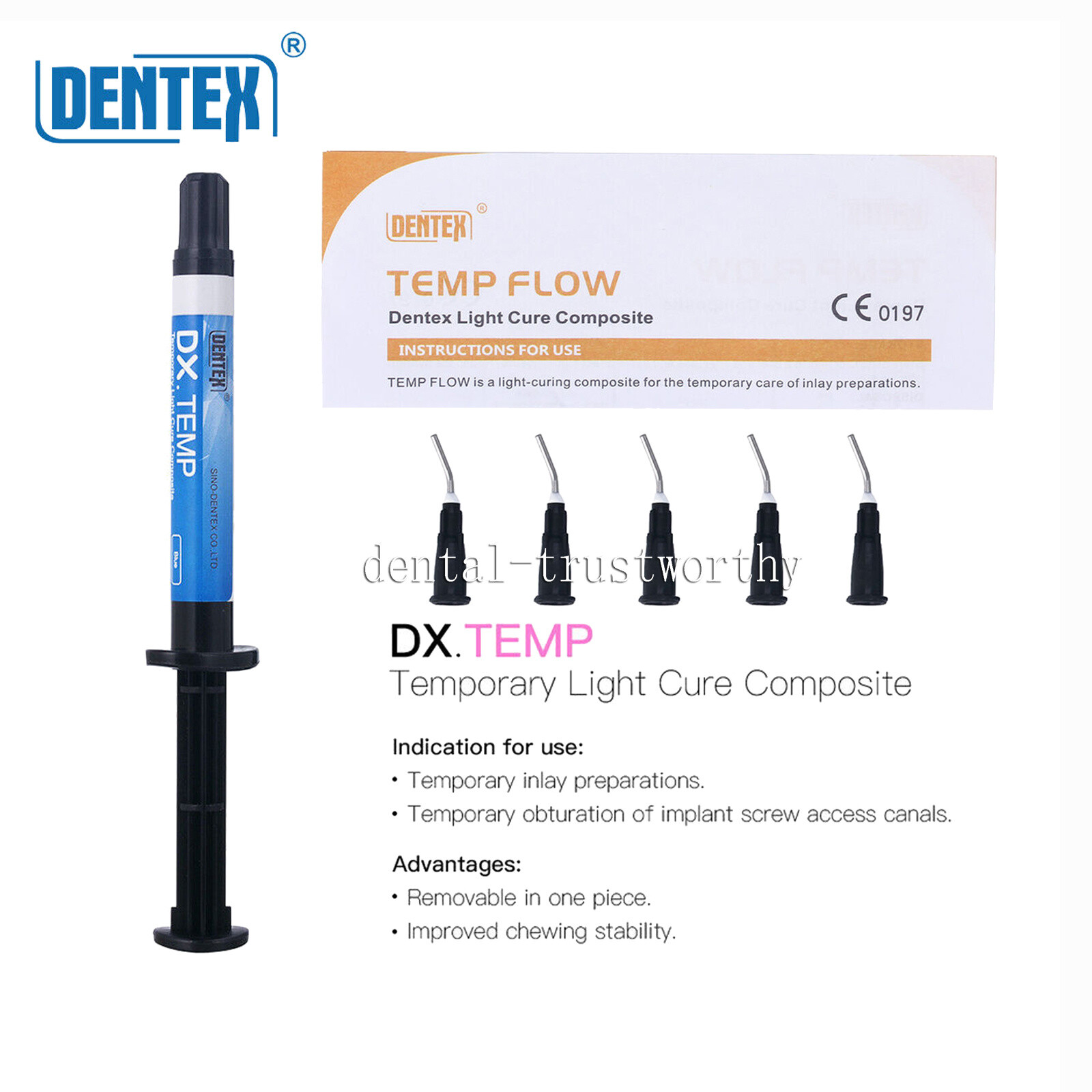 Dentex DX.TEMP Dental Temporary Flow Light Cure Filling Composite Material Resin