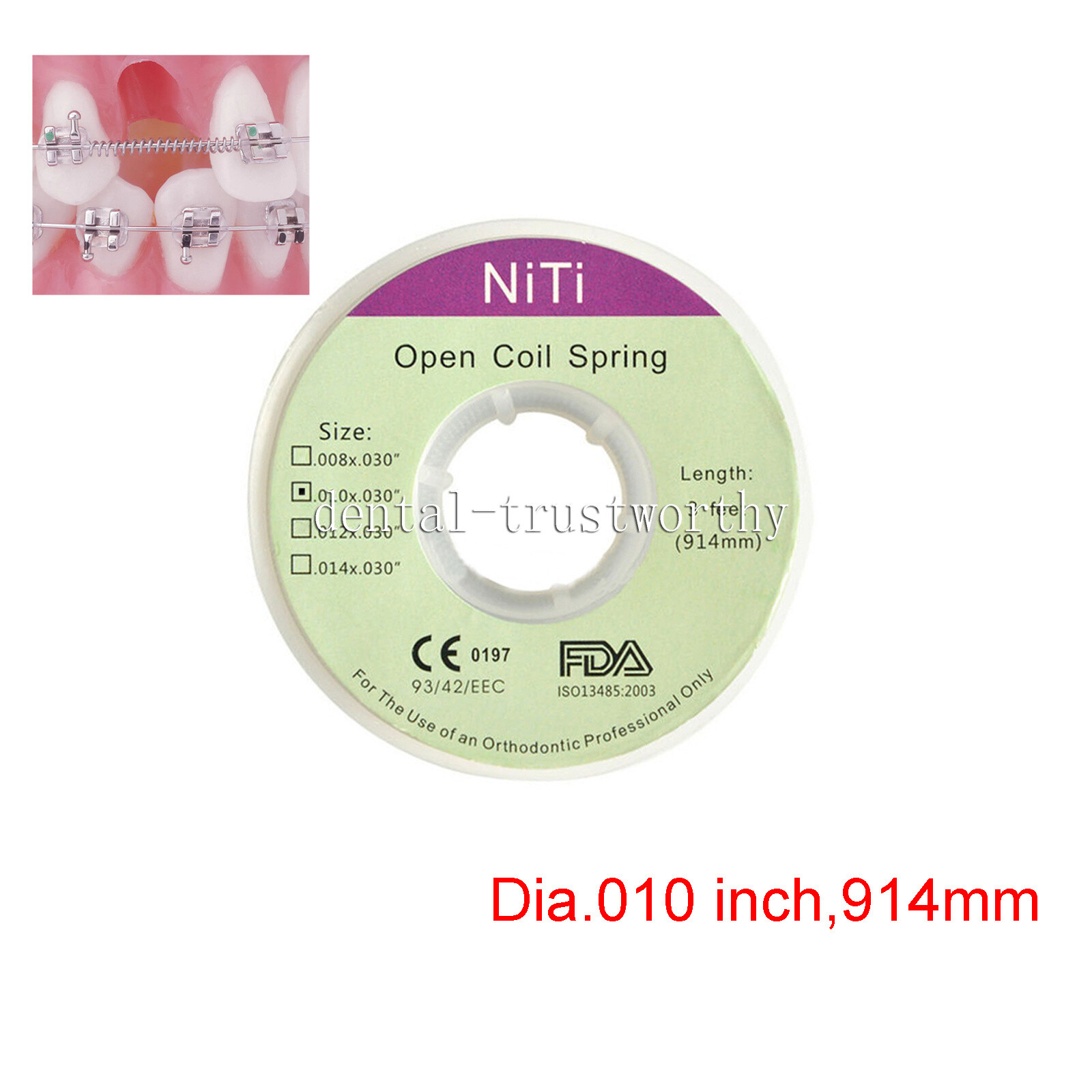 Orthodontic Dental Braces Niti Open Coil Spring Dia.012 Inch/.010 Inch 914mm