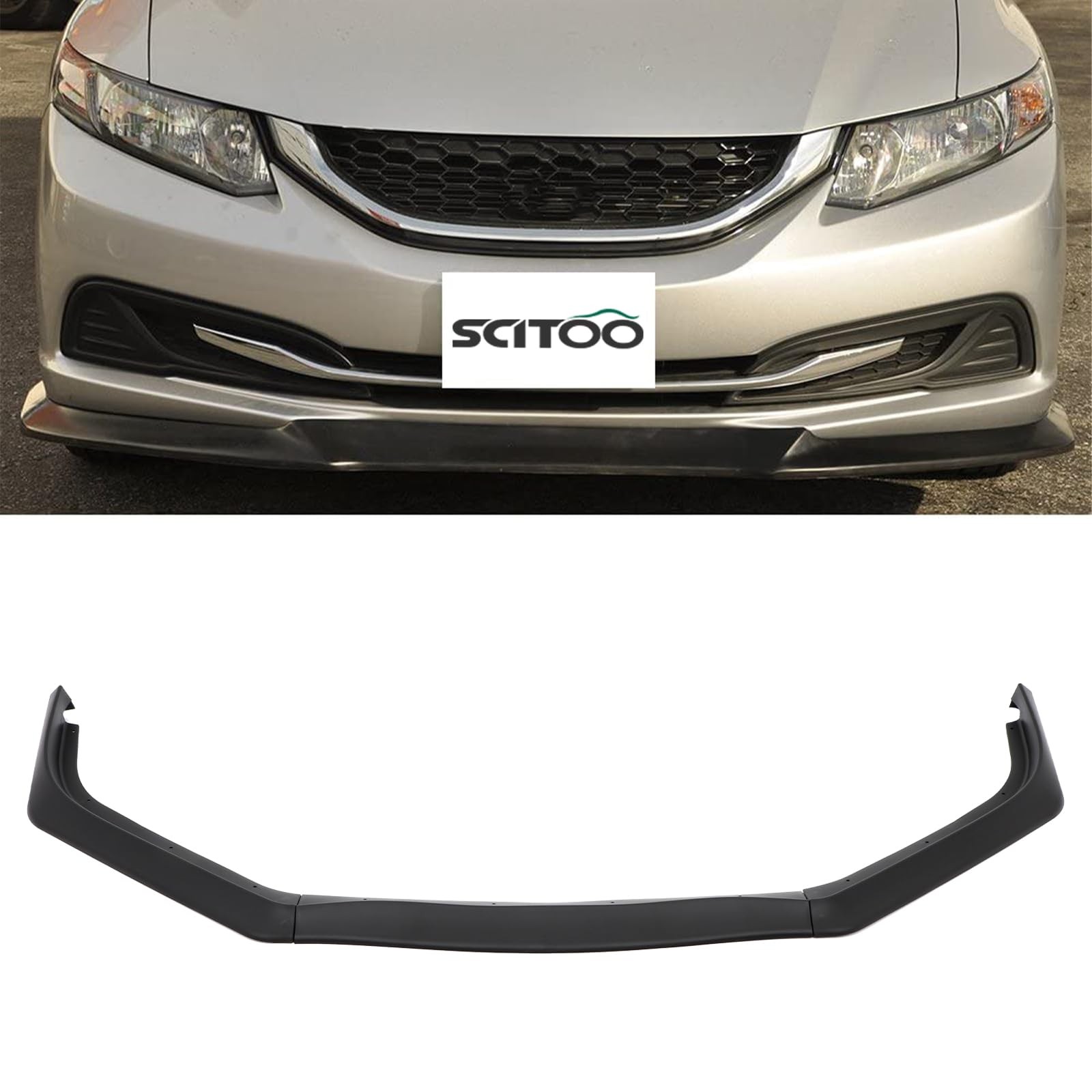 3PCS 13-15 Honda Civic Sedan Front Bumper Lip Spoiler Matte Black ABS Air Dam