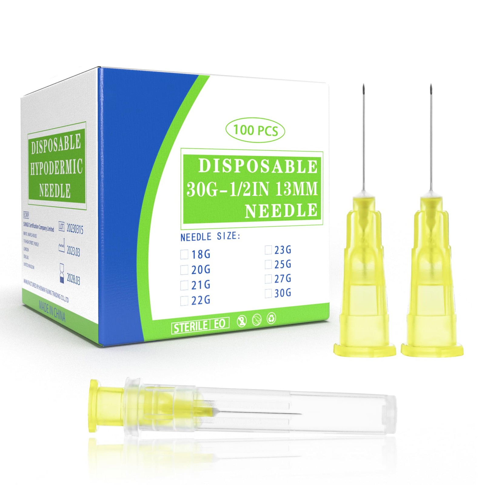 100 Pack 30Ga 13mm 1/2 in Disposable Needdles for Scientific and 30G inch
