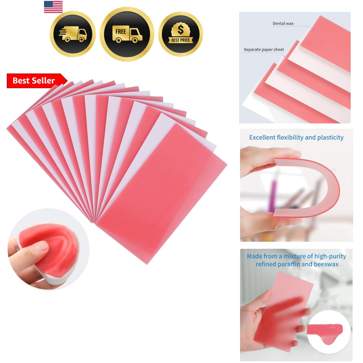 Base Plate Wax Orthodontic Dental Wax Sheets 20PCS, Red Utility Bite Wax Dent…