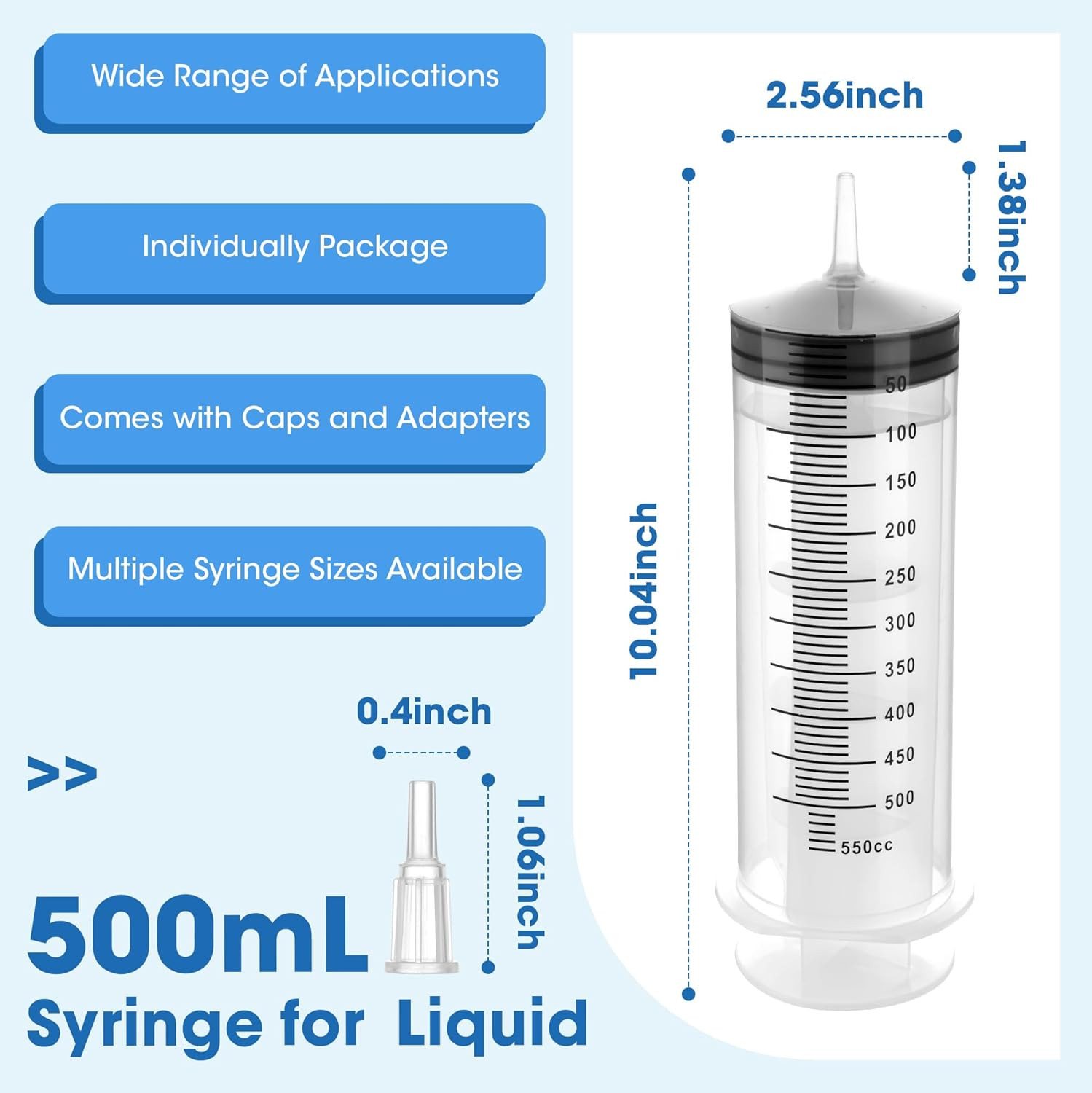 500Ml Plastic Syringe for Liquid – Large Syringes with Adapter for Scientific La
