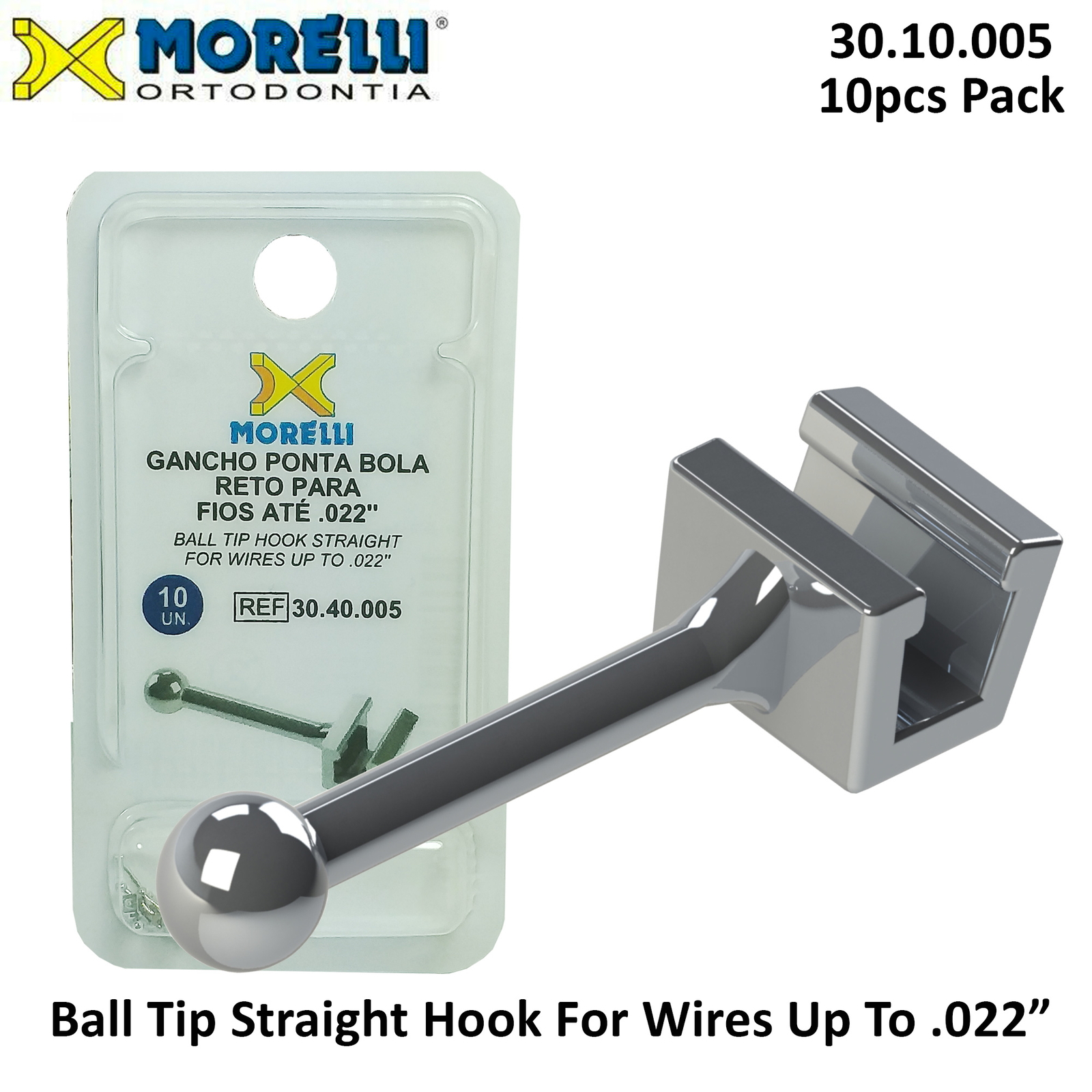 Dental Morelli Orthodontic Archwires Straight Universal Ball Tip Hooks 0.022″