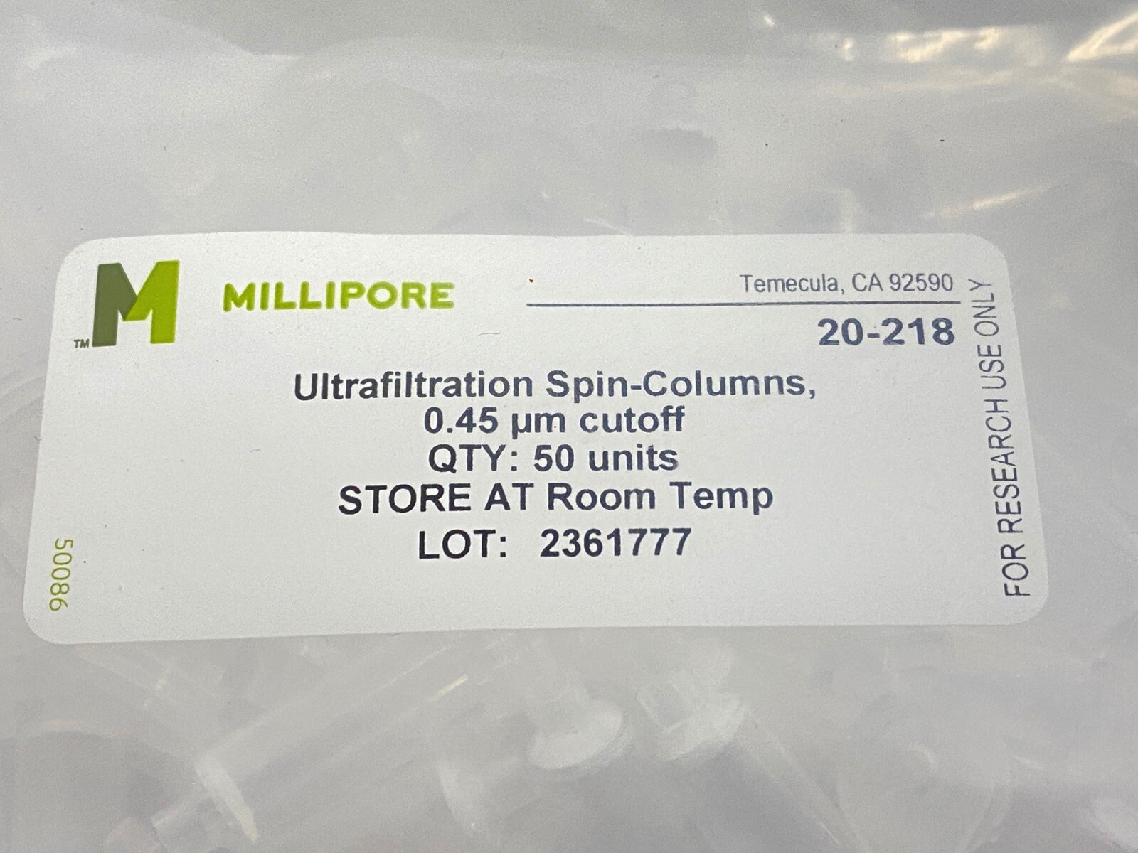 (50/Pk) MILLIPORE Ultrafiltration Centrifuge Spin Columns 0.45um Cutoff 20-218