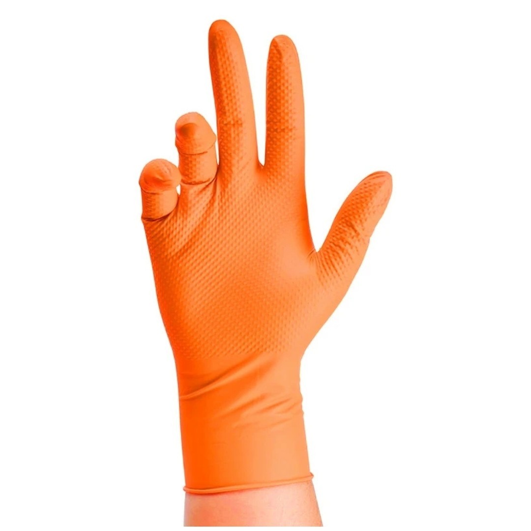 8 Mil Orange Nitrile Disposable Gloves Diamond Grip Powder Free Work Gloves M-XL