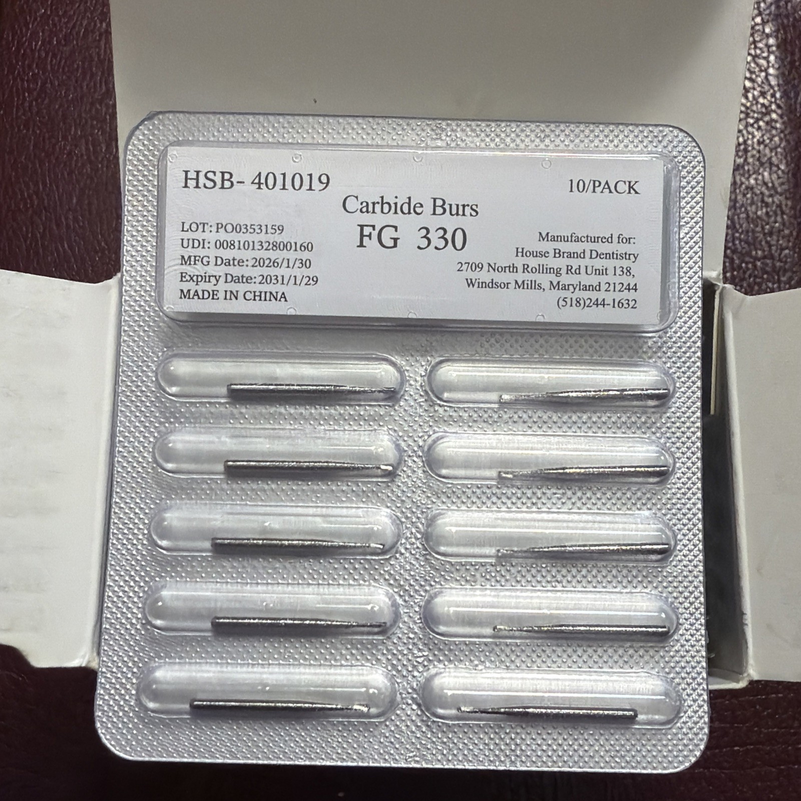 House Brand Dentistry 401019 HSB FG Short Shank #330 Pear Carbide Burs 10×10 100