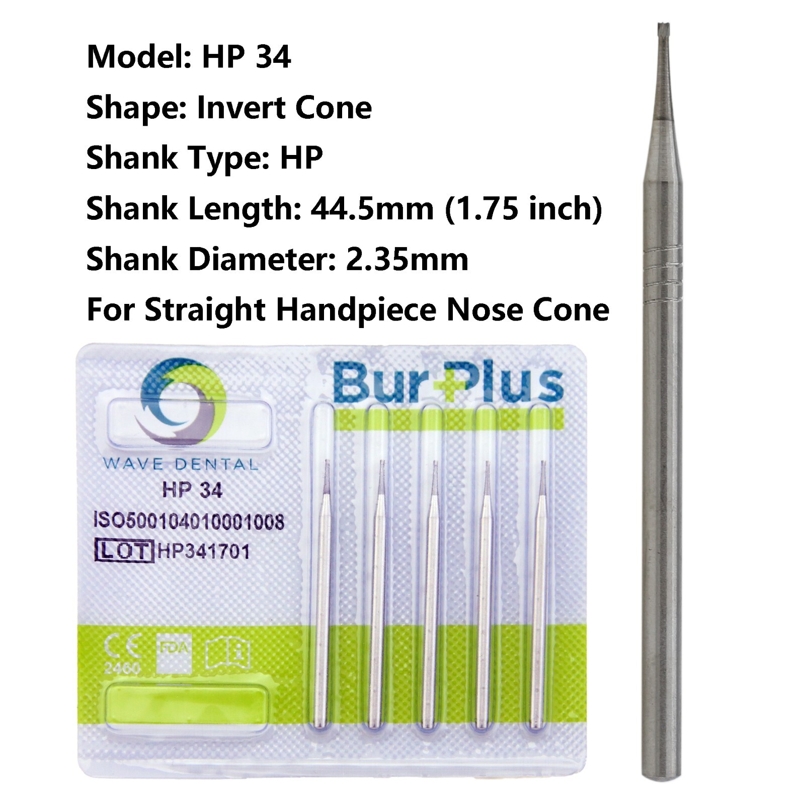 Wave Dental Straight Handpiece Burs HP 34 35 37 Invert Cone Surgical Carbide Bur