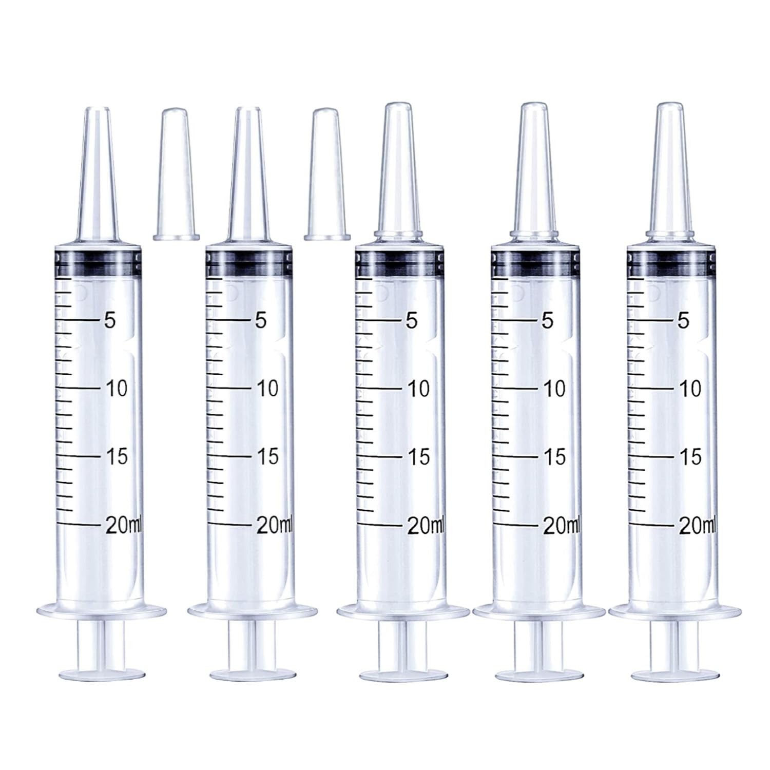 5Pack 20ml Plastic Syringe with caps for Liquid white