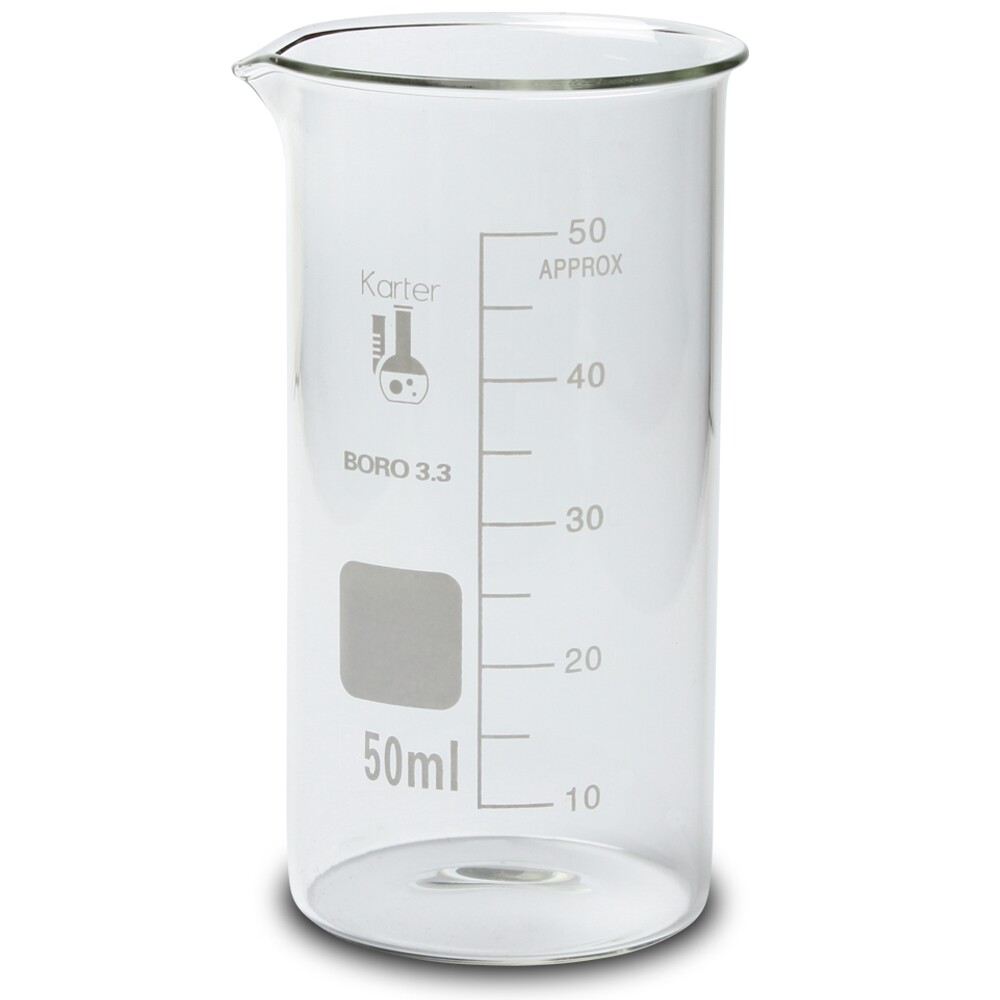 50ml Beaker, Tall Form, Boro. 3.3 Glass, Graduated (Case 192)