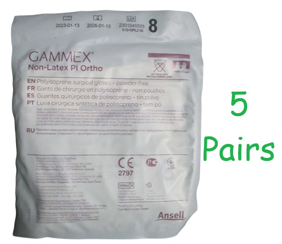 5 Gammex Non-Latex Polyisoprene Powder-Free Extra Thick Ortho Surgical Glove 8