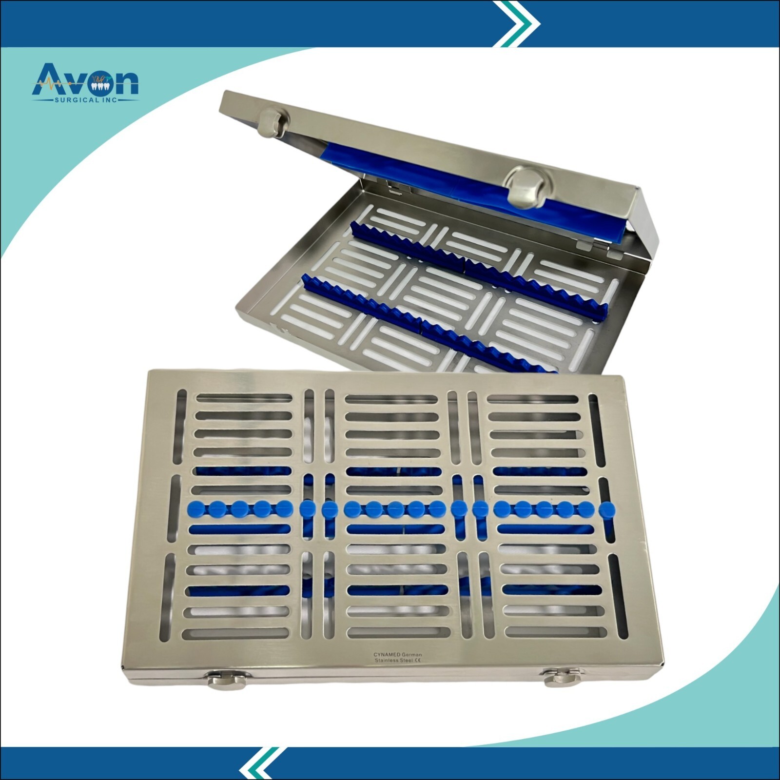 2PK – Sterilization Cassette w/ Button Locks & Silicone Inserts 11″ x 7″ x 1″