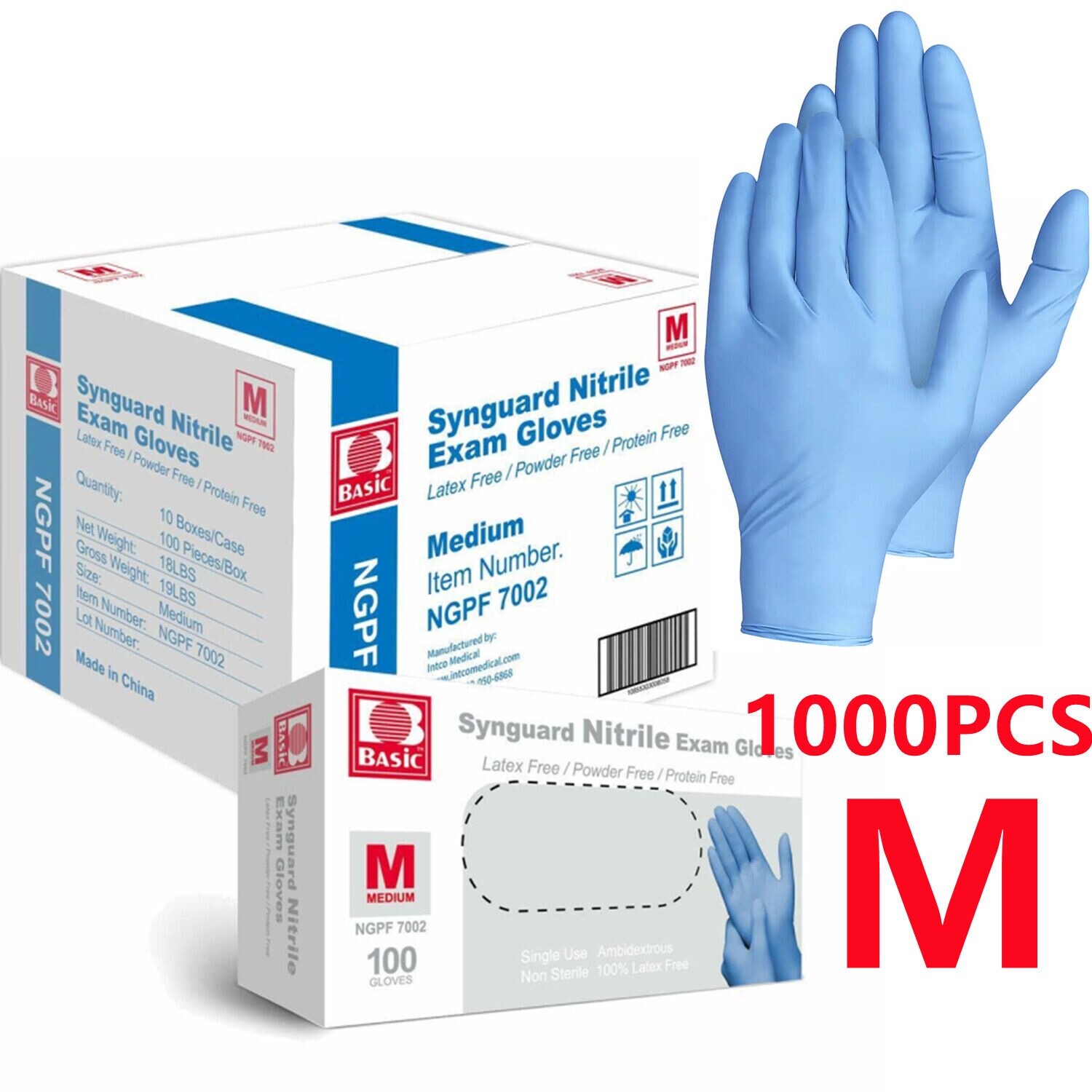 1000pc M Size Disposable Synguard Nitrile Exam Gloves Latex & Powder Free