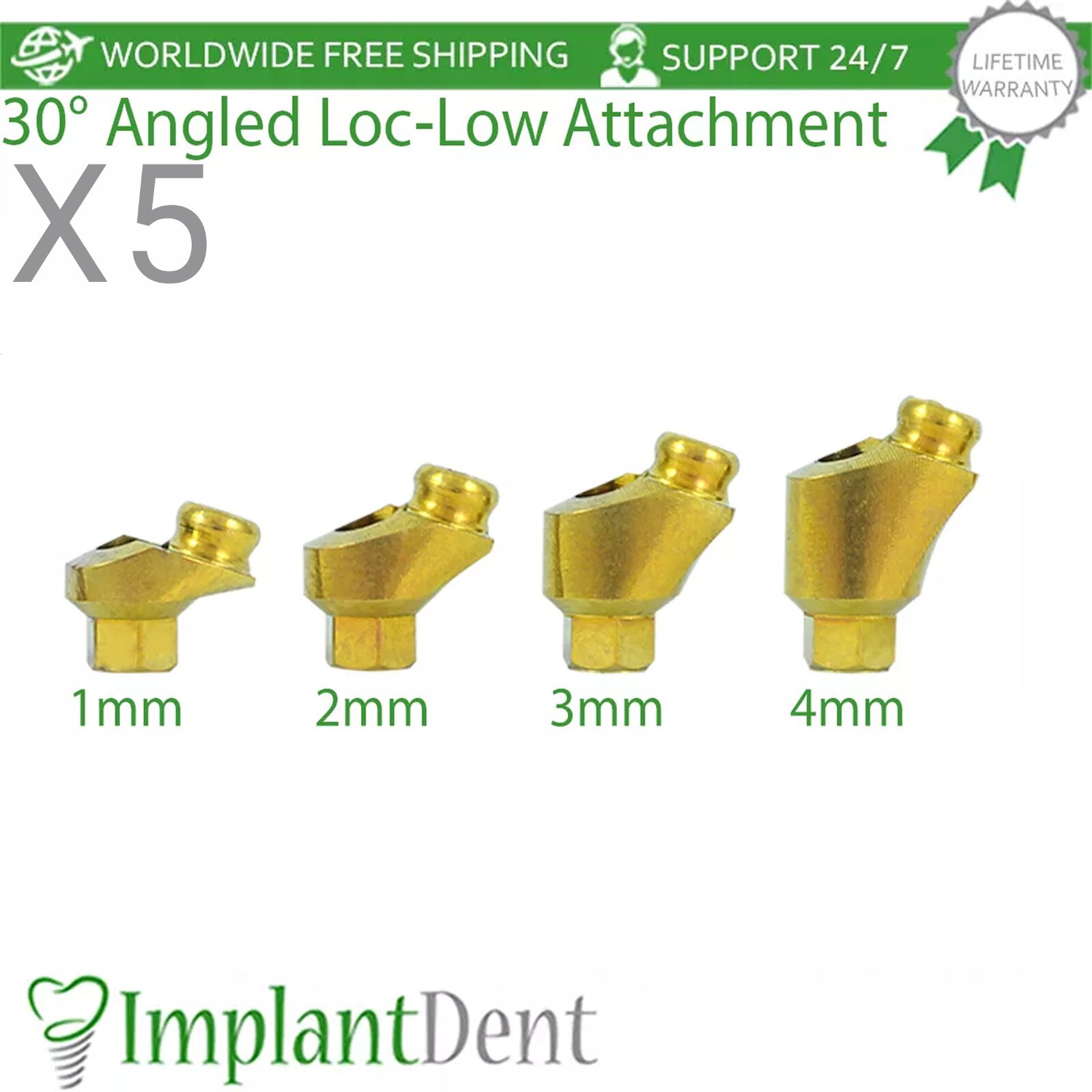 5x Dental Angulated 30° Loc-Low Attachment Int Hex 2.42mm