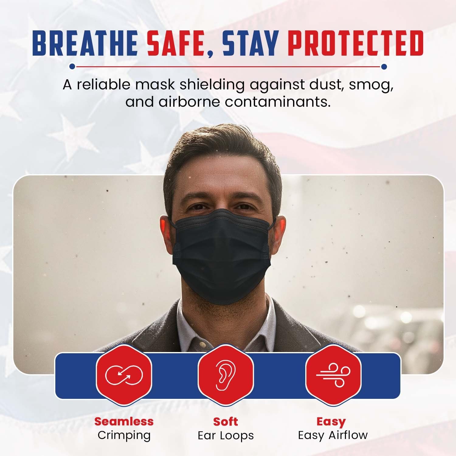 Amerishield ASTM Level 2, Made in The USA, Disposable Face Pack of 50, Black