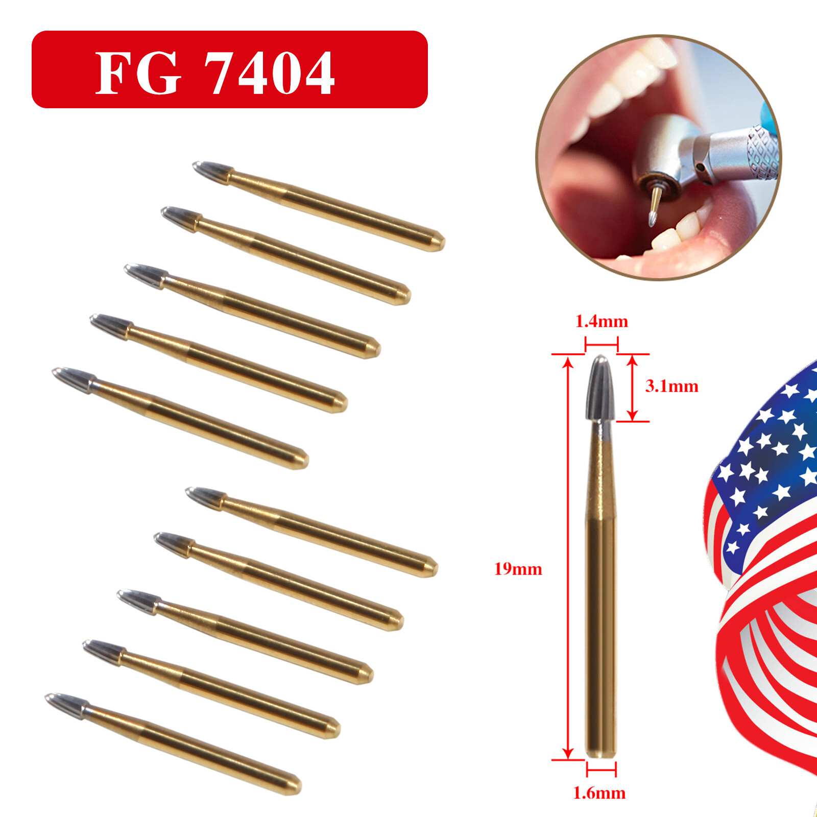 Dental Burs Tungsten Carbide 10pcs/box FG7404 Trimming & Finishing