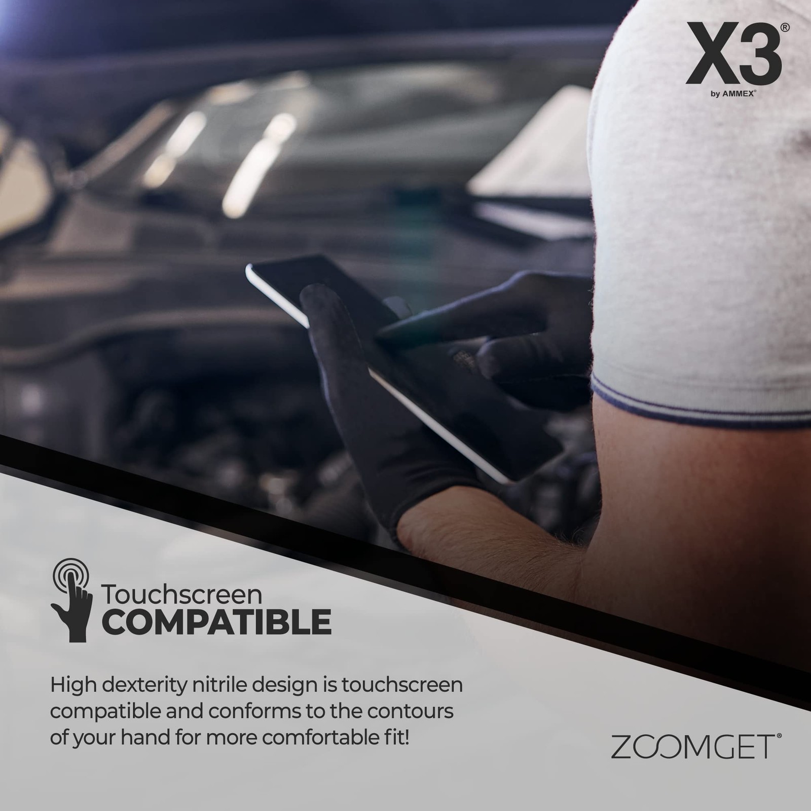X3 Black Gloves, Disposable, Latex Free, Nitrile, for XX-Large,